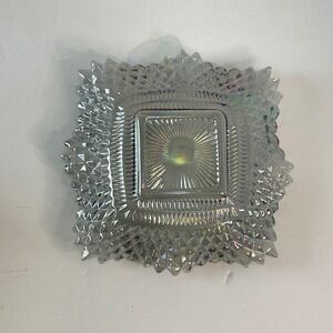 Indiana Glass Diamond Point Iridescent Carnival Glass Square dish Smoke Gray 7.5